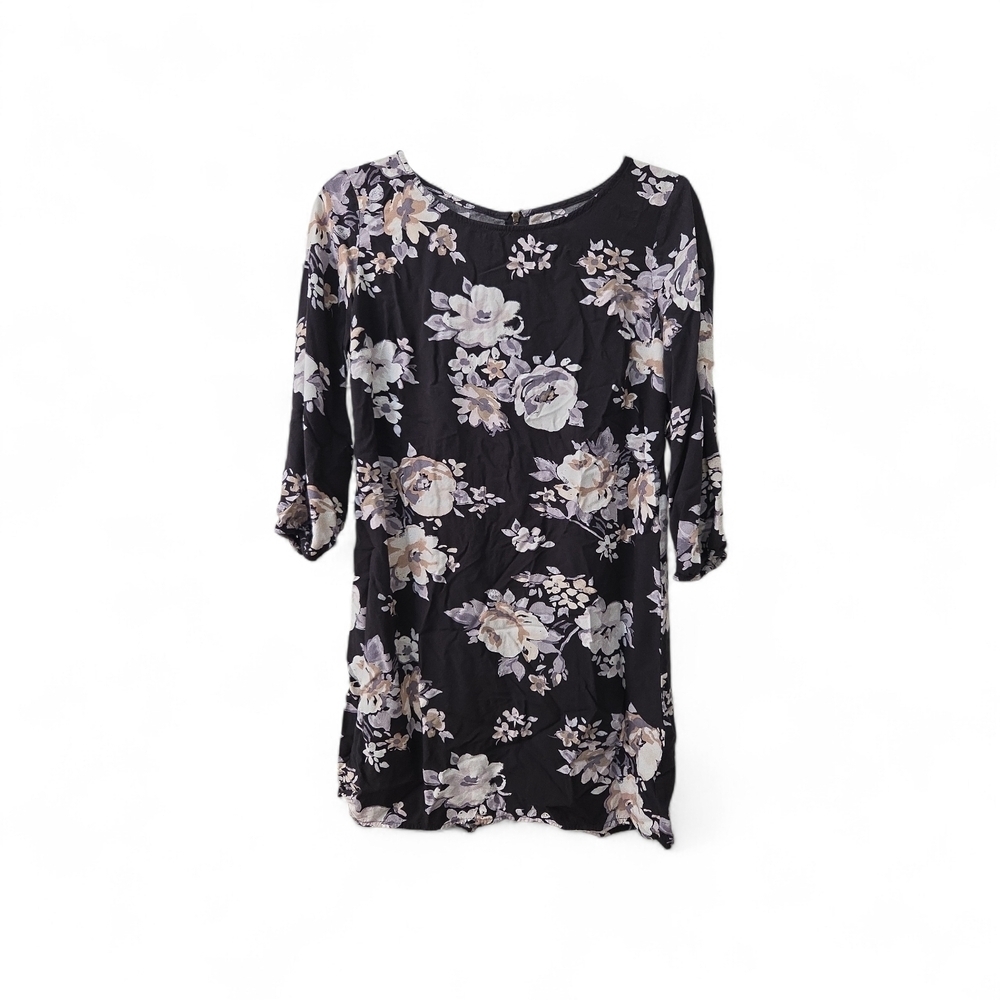 Old Navy Black Floral Print Three Quarter Sleeve Dress Small - Picture 5 of 8